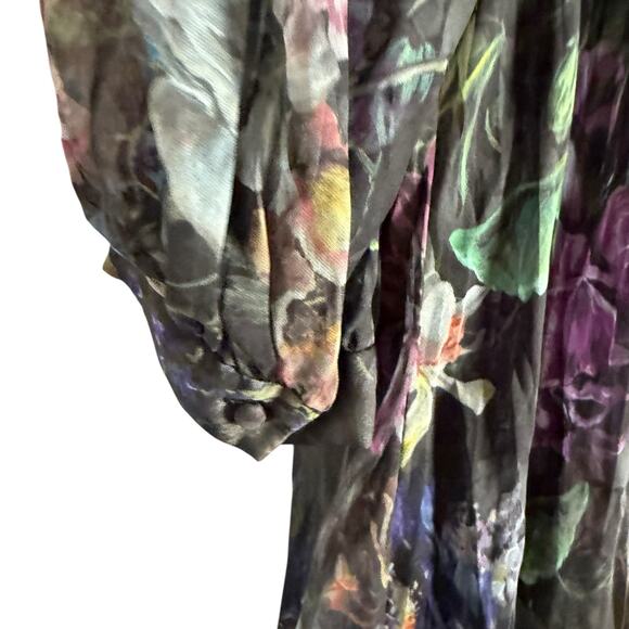 Marchesa Notte Metallic Floral Print Pleated Tulle V-Neck Cocktail Gown Size 8 - Picture 12 of 16